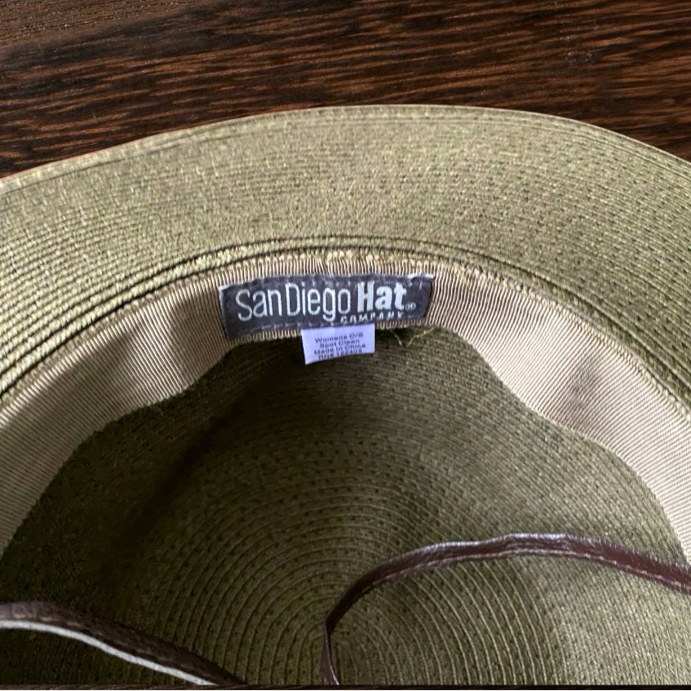 San Diego Hat Company Moss Green Floppy Woven Braided Hat Brown Trim One Size - Picture 6 of 7